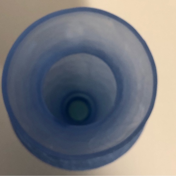 Vintage Hand Blown Crackle Glass Frosted Blue Vase with Green 7 1/2 inch - Picture 4 of 5